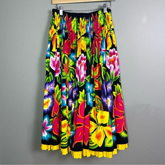 Gottex maxi skirt medium Vintage colorful Hawaiian dress floral Day of the Dead